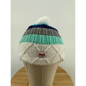 SWIX Striped Knit Pom Beanie Hat Winter Warm Ski Snowboard Accessories